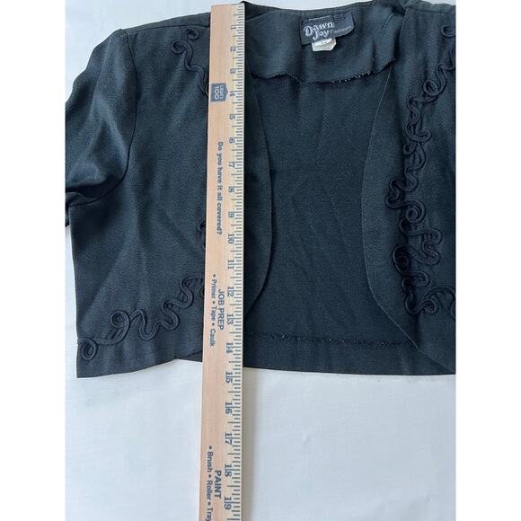 Dawn Joy Fashions Long Sleeve Cropped Jacket Shoulder Pads Size 7-8 Black VTG80s - Picture 7 of 11